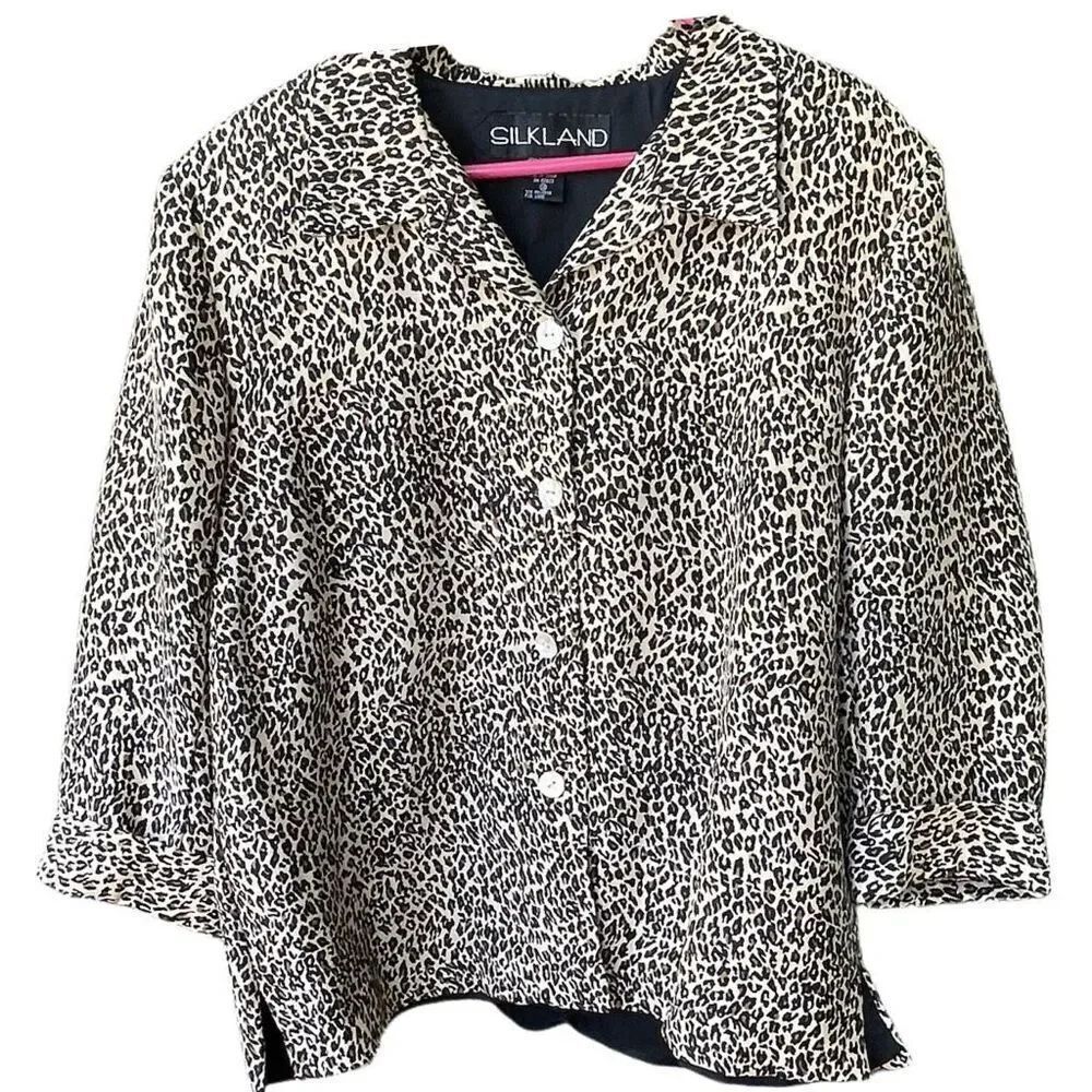 Silkland 100% silk size 14 animal print button front jacket.